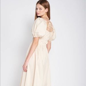 En Saison Sveta Puff Sleeved Milk Maid Midi Dress - Poplin Tie Front (Natural)